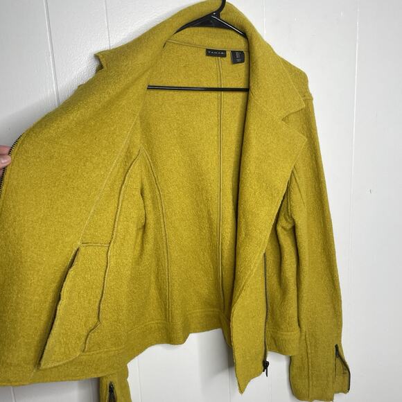 Tahari Wool Moto Jacket L Mustard Yellow Zip Up Boho Indie 2000s Retro Fall - Picture 3 of 9